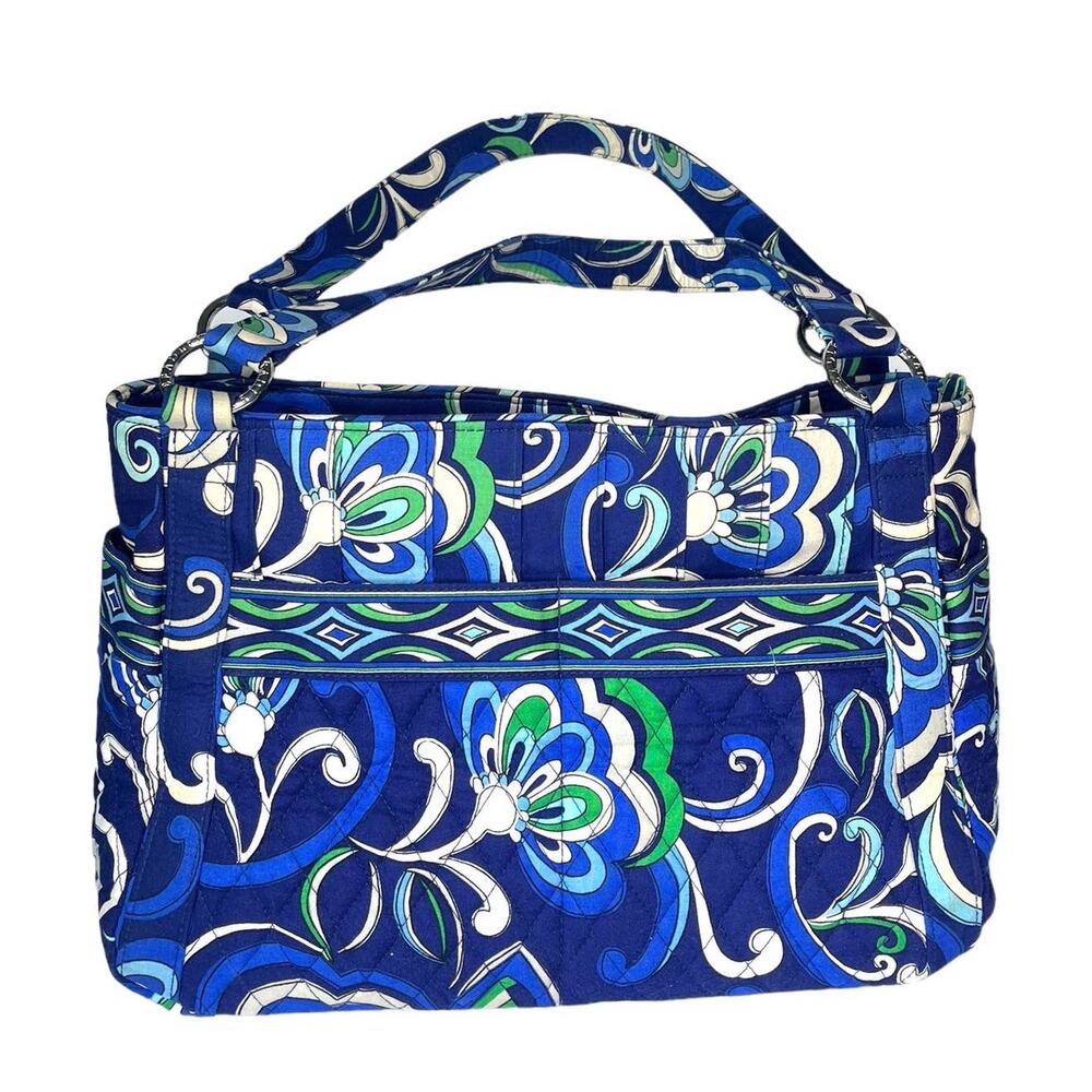 Vera Bradley Mediterranean SATCHEL HANDBAG Purse Blue White Green Floral Swirl